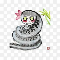 中国风水墨可爱的小蛇