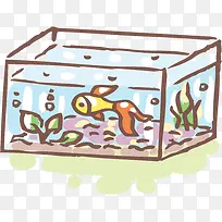 鱼缸里的金鱼手绘图