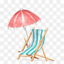 创意手绘沙滩傻瓜躺椅遮阳伞