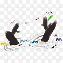 黑色中国风水墨植物插画免抠