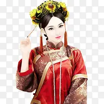 红色旗袍清宫美女古风手绘