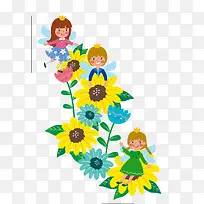 手绘可爱插画六一儿童节花丛中的