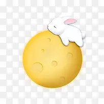 卡通趴着月亮的兔子设计
