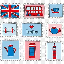 手绘可爱伦敦纪念邮票