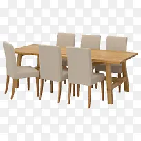 六人木质餐桌椅实物图PNG