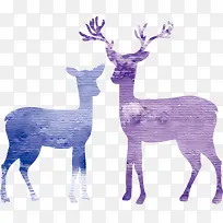 紫色水彩渐变小鹿