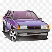 紫色复古小汽车矢量