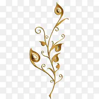 手绘金色曲线植物花纹装饰