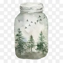 森林创意玻璃瓶手绘