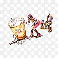 卡通手绘香飘飘奶茶元素