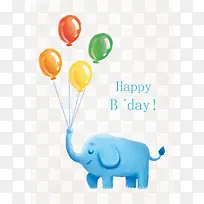 彩绘气球束和大象生日贺卡