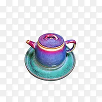 实物炫彩茶壶陶艺作品素材