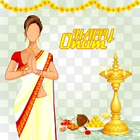 卡通印度风美女祈祷
