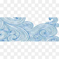 蓝色手绘海浪纹样