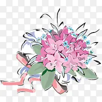 手绘艺术粉色飘带花束
