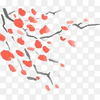 枝头上的樱花水墨画