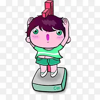 手绘卡通女孩测量身高