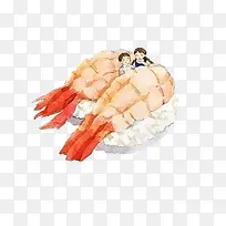 手绘可爱虾肉寿司
