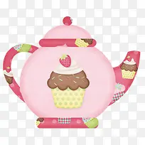 手绘奶油蛋糕图案粉色茶壶