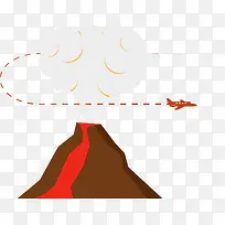 矢量手绘一架围着冒烟的火山行驶