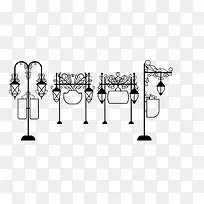 矢量简易线条黑色镂空复古路灯