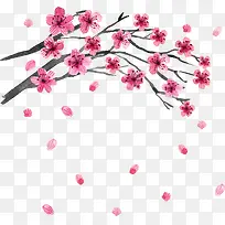 春天水彩粉色桃花大树