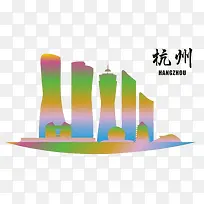 彩色自创手绘旅游杭州地标免抠图