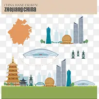 创意设计装饰杭州地标免抠图