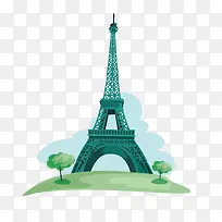 卡通水彩建筑物巴黎铁塔