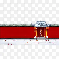 春节喜庆大红色墙面门庭