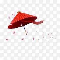 手绘红色雨伞花瓣