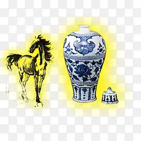 青花瓷瓶骏马