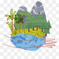 卡通森林大山