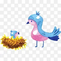 可爱手绘小鸟母子