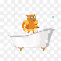 矢量卡通小熊和浴缸