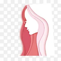 粉色长发女性剪纸装饰图案