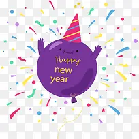 紫色气球新年贺卡矢量素材