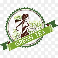 矢量图绿茶圆形标签