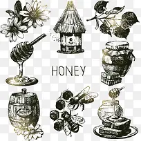 手绘蜜蜂和蜂蜜