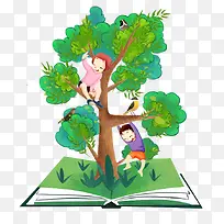 手绘卡通插图六一儿童节爬树的小