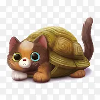 矢量卡通乌龟小猫