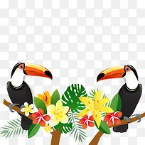 创意热带花卉和大嘴鸟矢量