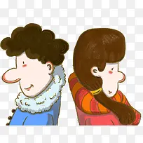 卡通情侣可爱插图背靠背的男孩女