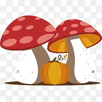矢量手绘两个蘑菇下面一个南瓜