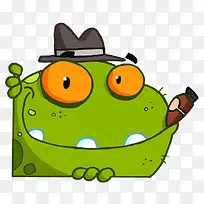 卡通微笑的可爱青蛙先生抽雪茄插