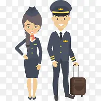 卡通空姐空少人物插画设计