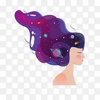 一个宇宙星空图案头发的女孩