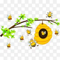 卡通树上的蜜蜂