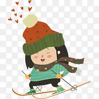 矢量图滑雪的小女孩