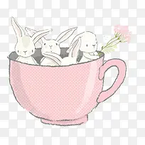卡通粉红色杯子里的小兔子